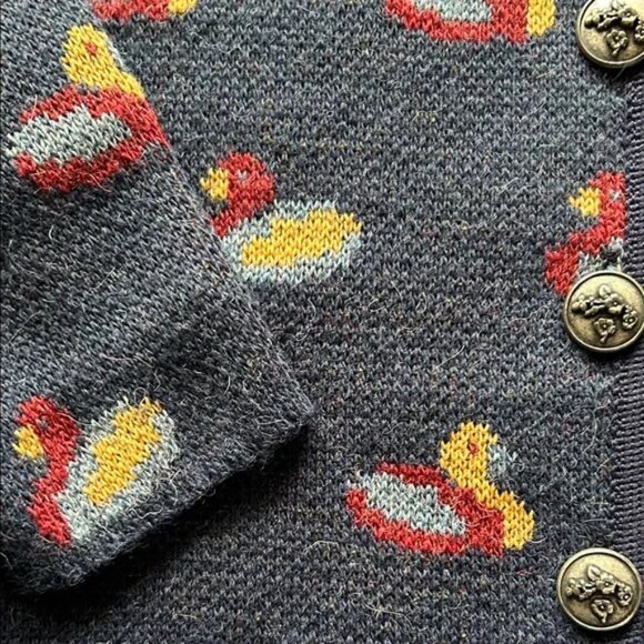 Vitabella Duck Pattern Cardigan Sweater Norway Wool size XL - Picture 3 of 6